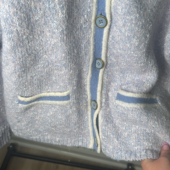 J. Crew Preppy Wool Blend Marled Sweater Lady Jacket in Lilac Seascape Size M - Picture 4 of 8